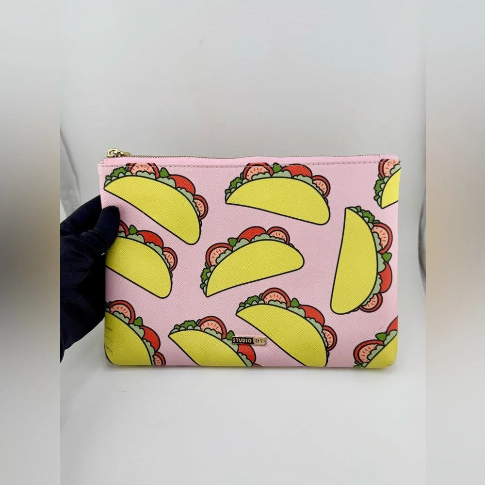 Studio DIY Taco Print Cosmetic Bag Pouch or Clutch with Gold Hardware Pink - Picture 8 of 10